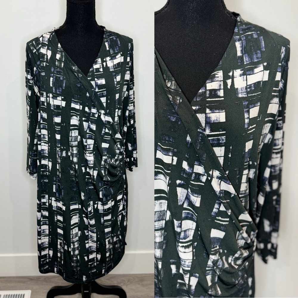 Rachel Roy V-Neck Black Long Sleeve Side Cinch Dress (XL)